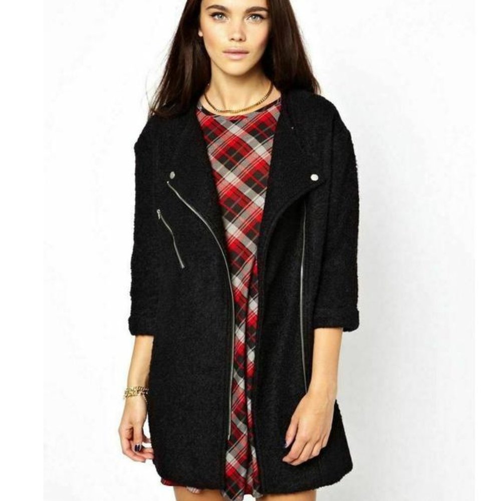 Glamorous Women's Biker Zip Coat In Boucle